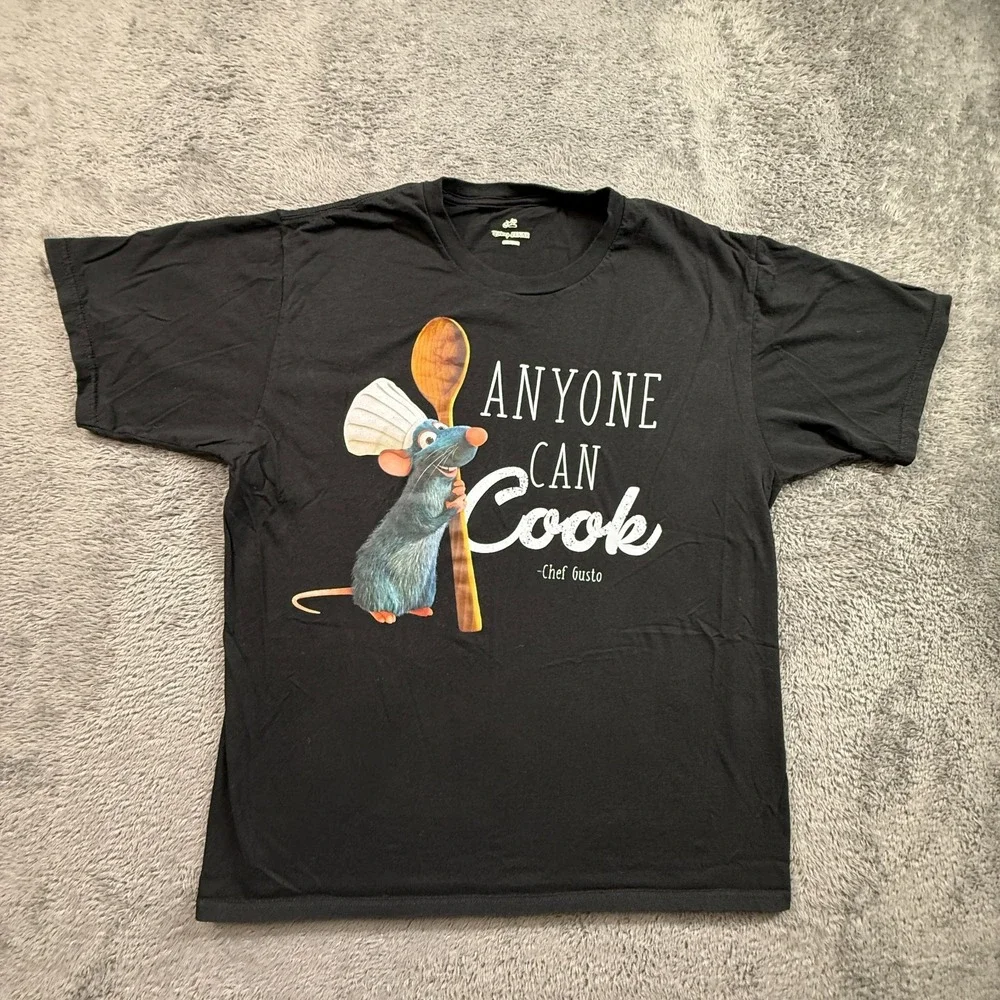 Disney Pixar Ratatouille Remy Shirt ANYONE CAN COOK Adult M Black Short Sleeve